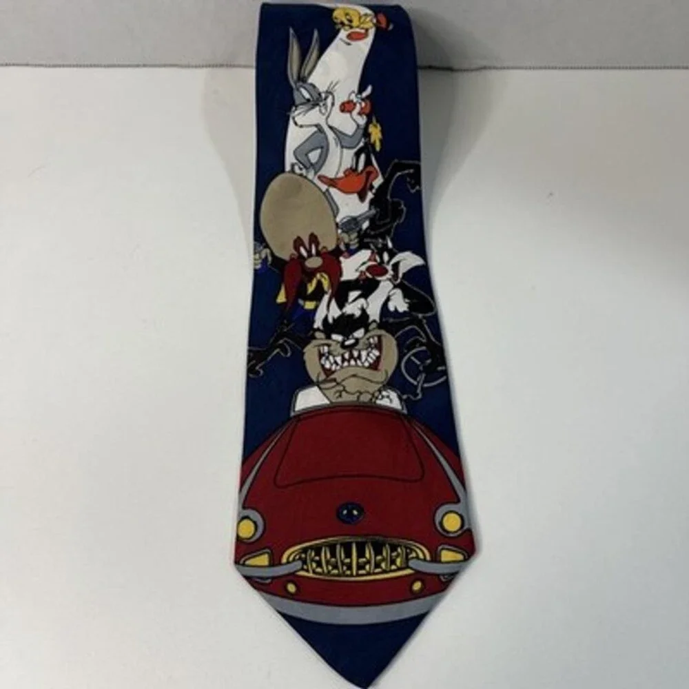 Vintage WB Looney Tunes Character Men’s Tie. Blue & Red 57”x4”